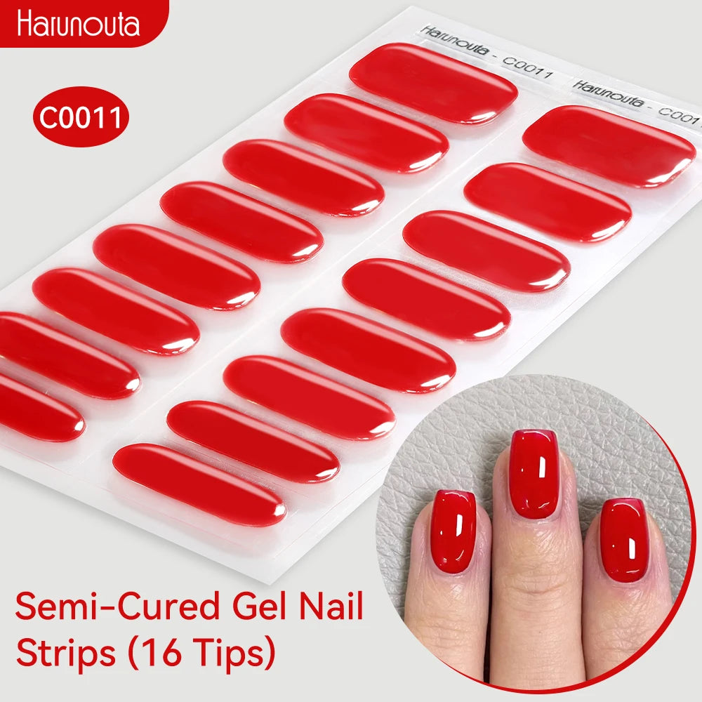 Harunouta Gold Foil Semi-Cured Gel Nail Stickers Adhesive Waterproof Long Lasting Full Cover Gel Nail Stickers UV Lamp Needed