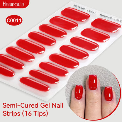 Harunouta Gold Foil Semi-Cured Gel Nail Stickers Adhesive Waterproof Long Lasting Full Cover Gel Nail Stickers UV Lamp Needed