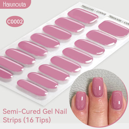Harunouta Gold Foil Semi-Cured Gel Nail Stickers Adhesive Waterproof Long Lasting Full Cover Gel Nail Stickers UV Lamp Needed